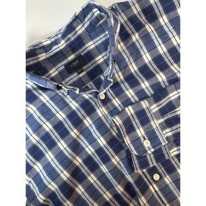 J.Crew Mens Shirt L Blue White‎ Plaid Long Sleeve Button Collared 100% Cotton